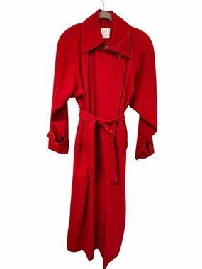 Vintage 90s Linda Richards 100% Wool (SOFT!) Trench Coat Jacket Red Long Lined S